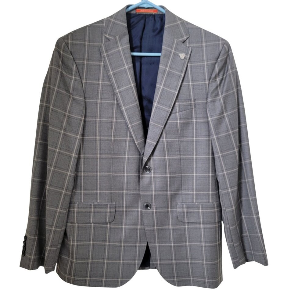 Loro Piana for Cremieux Size 38S Gray Check Plaid 100% Wool Blazer Sport Coat